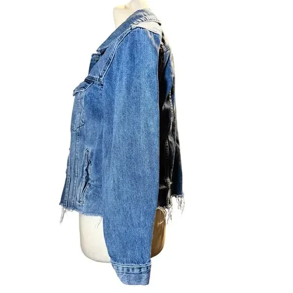 Lucky Brand Raw Hem Denim Trucker Jacket, Cotton Tencel Blend, Women's Large - Picture 4 of 9